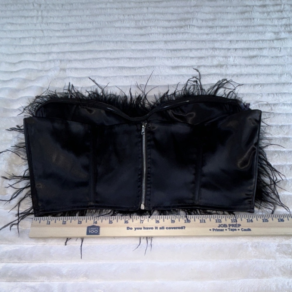 NovaLuxe Black Feather Strapless Bustier Corset Top Size L - Picture 7 of 16